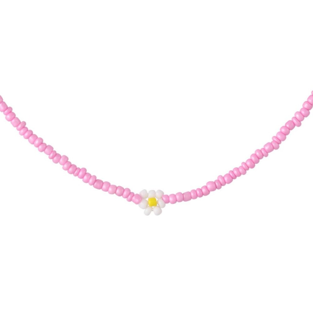 Daisy Pink Beaded Choker Necklace